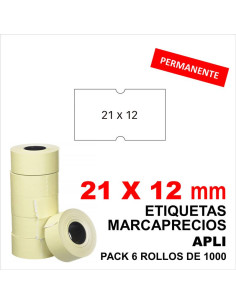 PACK 6 ROLLOS ETIQUETAS BLANCAS 21X12 PERMANENTES