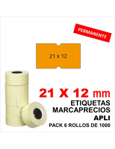 PACK 6 ROLLOS ETIQUETAS NARANJA 21X12 PERMANENTES