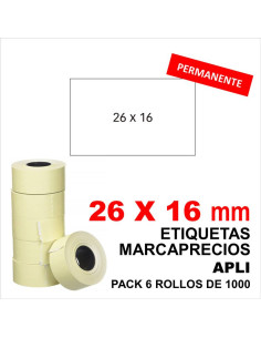 PACK 6 ROLLOS ETIQUETAS BLANCAS 26X16 PERMANENTES