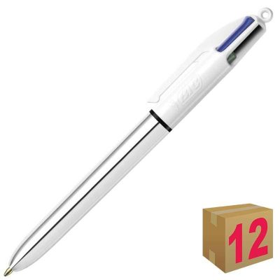 BOLIGRAFO BIC 4 COLORES SHINE PLATEADO CAJA 12 UDS