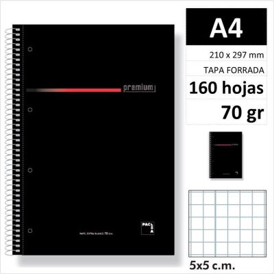 CUAD PACSA PREMIUM A4 160H70GR C5 NEGRO 16396