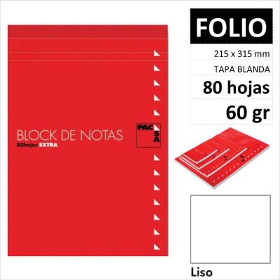 BLOCNOTAS PACSA CON TAPA F 80H60GR LISO 18902