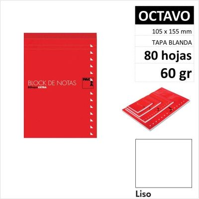 BLOCNOTAS PACSA CON TAPA OCTAVO 80H60GR LISO 18905