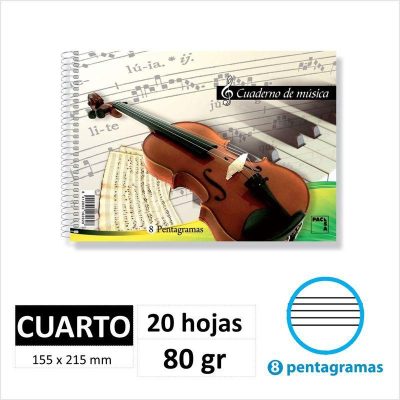 CUAD MÚSICA PACSA 1/4 20H80GR 8 PENTAGRAMAS 18801
