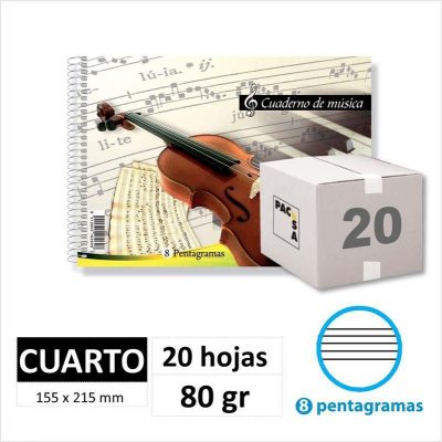 CUAD MÚSICA PACSA 1/4 20H80GR 8 PENTAGRAMAS 18801