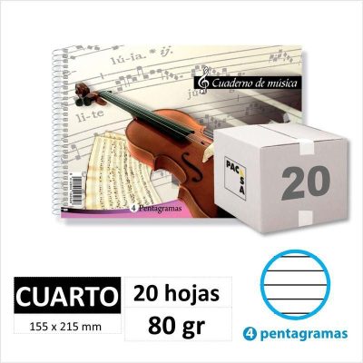 CUAD MÚSICA PACSA 1/4 20H80GR 4 PENTAGRAMAS 18804
