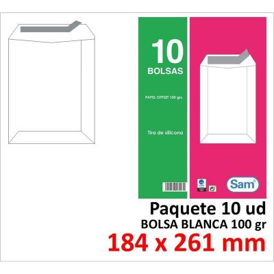 BOLSA DE PAPEL SAM BLANCO 184X261 TIRA P/10