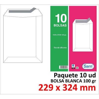 BOLSA DE PAPEL SAM BLANCO 229X324 TIRA P/10