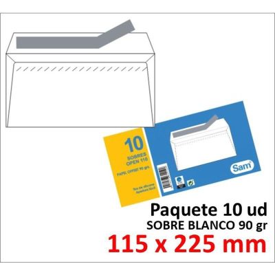 SOBRE DE PAPEL SAM BLANCO 115X225 TIRA P/10
