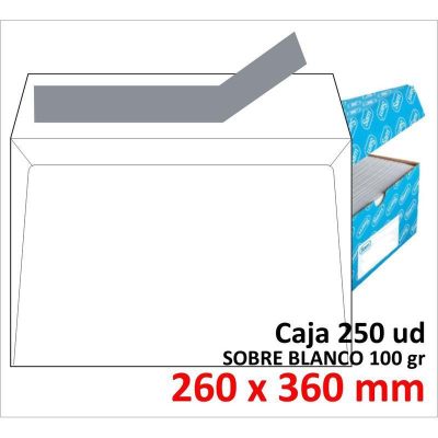 SOBRE DE PAPEL SAM BLANCO 260X360 TIRA C/250
