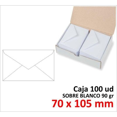 SOBRE DE PAPEL SAM BLANCO 70X105 MM ENGOMADO C/100