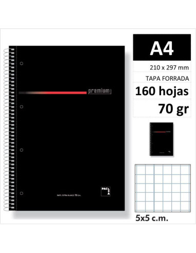 CUAD PACSA PREMIUM A4 160H70GR C5 NEGRO 16396