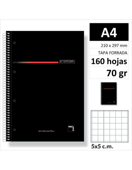 CUAD PACSA PREMIUM A4 160H70GR C5 NEGRO 16396 CUAD PACSA PREMIUM A4 160H70GR C5 NEGRO 16396