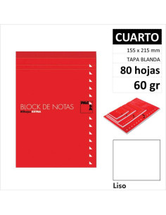 BLOCNOTAS PACSA CON TAPA 1/4 80H60GR LISO 18903