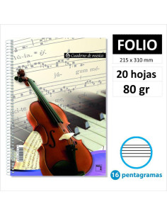 CUAD MÚSICA PACSA F 20H80GR 16 PENTAGRAMAS 18805