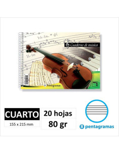 CUAD MÚSICA PACSA 1/4 20H80GR 8 PENTAGRAMAS 18801