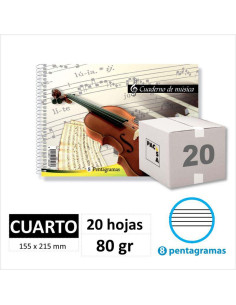 CUAD MÚSICA PACSA 1/4 20H80GR 8 PENTAGRAMAS 18801