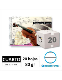 CUAD MÚSICA PACSA 1/4 20H80GR 4 PENTAGRAMAS 18804