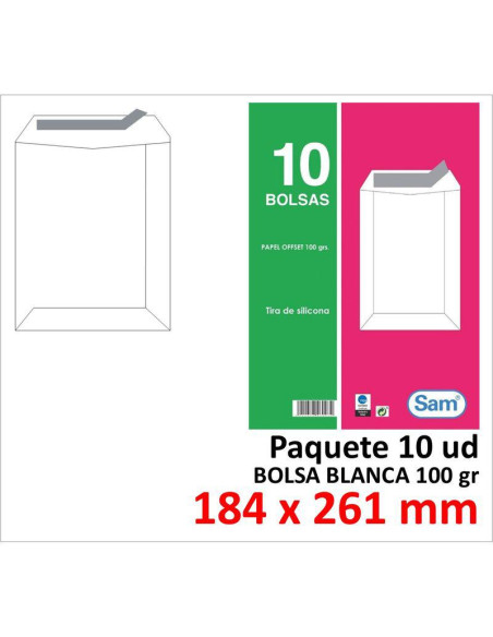 BOLSA DE PAPEL SAM BLANCO 184X261 TIRA P/10