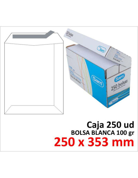 BOLSA DE PAPEL SAM BLANCO 250X353 TIRA C/250