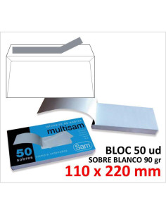 SOBRE DE PAPEL SAM BLANCO 110X220 TIRA BLOC 50