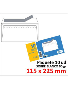 SOBRE DE PAPEL SAM BLANCO 115X225 TIRA P/10