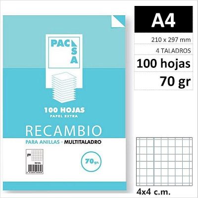 RECAMBIO PACSA A4 100H 70GR 4 TAL C4 21231
