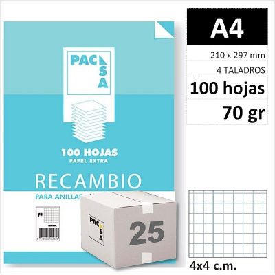 RECAMBIO PACSA A4 100H 70GR 4 TAL C4 21231 C/25