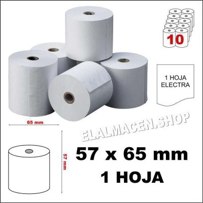 ROLLO PAPEL TPV 1 HOJA 57X65 MM PACK 10 UDS