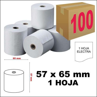 ROLLO PAPEL TPV 1 HOJA 57X65 MM CAJA 100 UDS