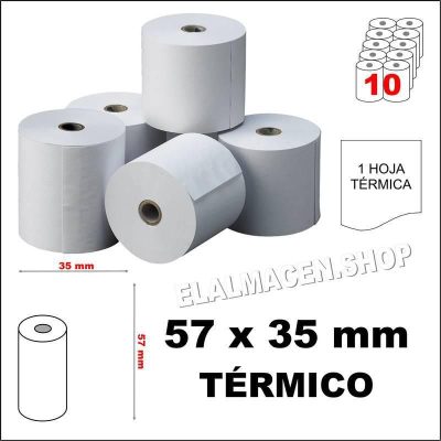 ROLLO PAPEL TPV TÉRMICO 57X35 MM PACK 10 UDS