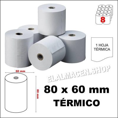 ROLLO PAPEL TPV TÉRMICO 80X60 MM PACK 8 UDS