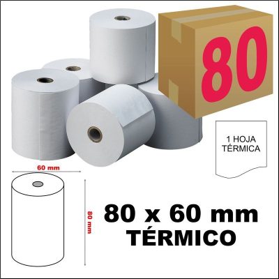 ROLLO PAPEL TPV TÉRMICO 80X60 MM CAJA 80 UDS