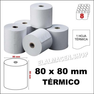 ROLLO PAPEL TPV TÉRMICO 80X80 MM PACK 8 UDS