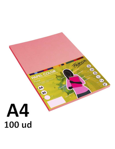PAPEL FABRISA 80G A4 100H ROSA FLUOR