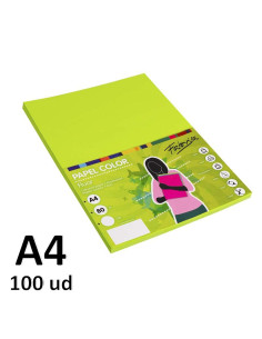 PAPEL FABRISA 80G A4 100H VERDE FLUOR