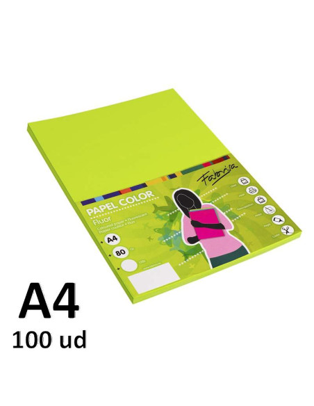 PAPEL FABRISA 80G A4 100H VERDE FLUOR