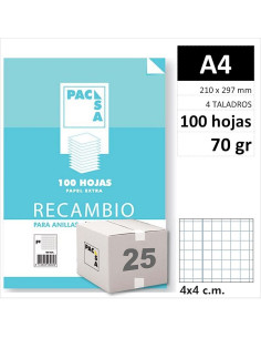 RECAMBIO PACSA A4 100H 70GR 4 TAL C4 21231 C/25