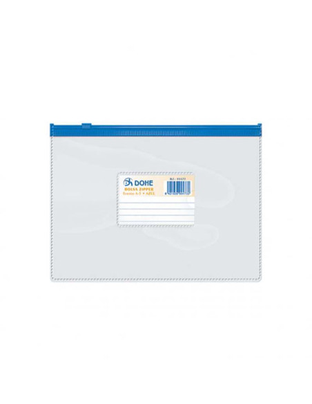 BOLSA ZIPPER DOHE A5 TRANSPARENTE Y AZUL