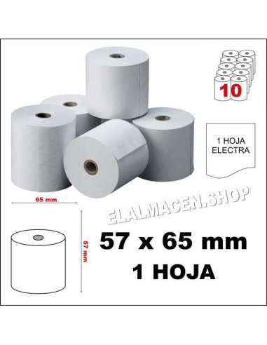 ROLLO PAPEL TPV 1 HOJA 57X65 MM PACK 10 UDS