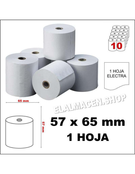 ROLLO PAPEL TPV 1 HOJA 57X65 MM PACK 10 UDS