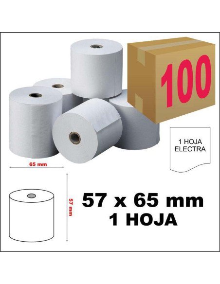 ROLLO PAPEL TPV 1 HOJA 57X65 MM CAJA 100 UDS