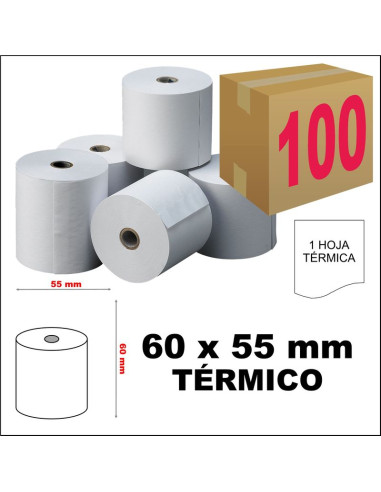 ROLLO PAPEL TPV TÉRMICO 60X55 MM CAJA 100 UDS