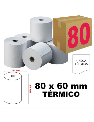 ROLLO PAPEL TPV TÉRMICO 80X60 MM CAJA 80 UDS