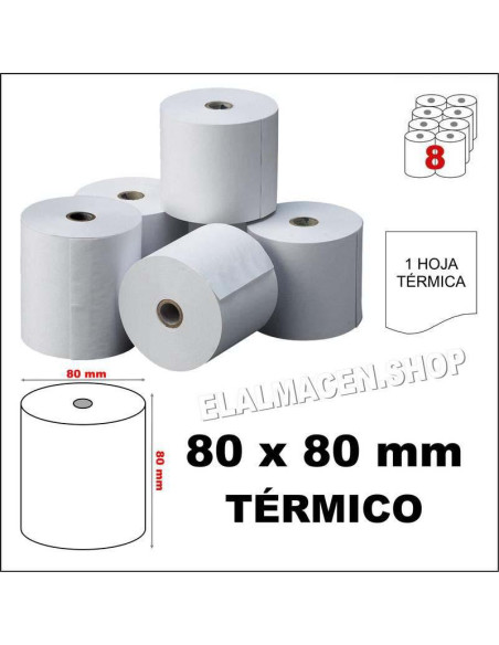 ROLLO PAPEL TPV TÉRMICO 80X80 MM PACK 8 UDS