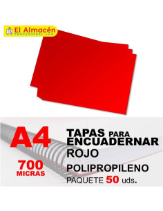 TAPA ENCUADERNAR PP A4 700MIC ROJO PAQUETE 50 UDS