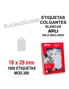 ETIQUETA COLGANTE APLI 18X29MM CAJA 1000UD REF 389