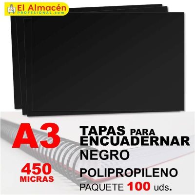 TAPA ENCUADERNAR PP A3 450MIC NEGRO PAQUETE 100 UD