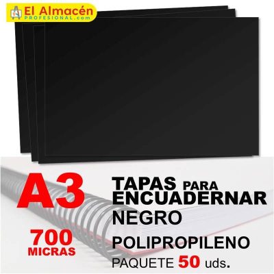 TAPA ENCUADERNAR PP A3 700MIC NEGRA PAQUETE 50 UDS