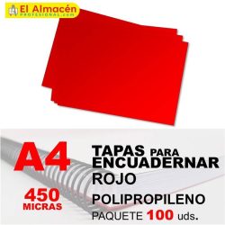 TAPA ENCUADERNAR PP A4 450MIC ROJA PAQUETE 100 UDS
